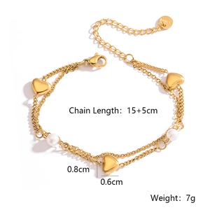 Detail of gold-plated double-layer heart bracelet with size parameters and S.Steel mark