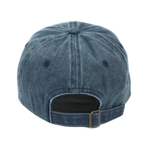 Detail of vintage washed baseball cap back with adjustable metal buckle strap