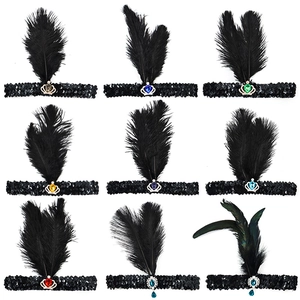 Bandeaux en plumes à paillettes noires en neuf couleurs pour les fêtes Gatsby Halloween
