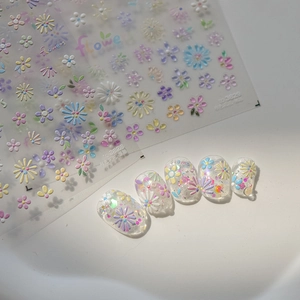 5D embossed jelly nail stickers with colorful floral patterns and 3D relief texture