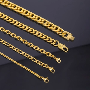Set of four gold stainless steel Cuban and Figaro chains with lobster clasp closure