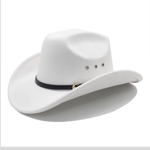White wool felt cowboy hat with black leather band and metal ventilation eyelets