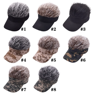 Baseball cap with novelty hair visor in eight assorted camouflage and solid colors