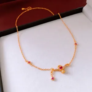 24K gold plated crown heart necklace with red star charms and sparkling rubies