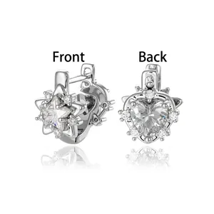 Boucles d'oreilles créoles étoiles et cœurs en argent avec zircons étincelants