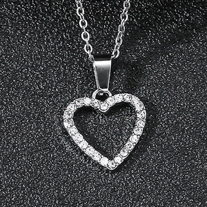 Minimalist silver heart pendant necklace with shimmering white zircon stones for women