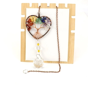 Chakra gemstone tree of life heart suncatcher with copper wire and crystal ball prism