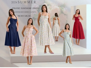 Collage of floral halter neck summer dresses with high waist and backless slim fit design