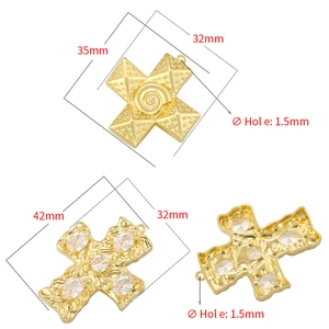 Hip hop vintage style gold conch cross pendant set in metal with detailed patterns