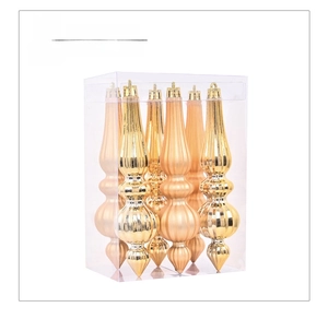 6-piece set of gold teardrop and cone Christmas ornaments with glossy and matte finishes