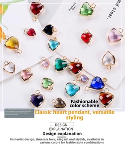 Macro detail of vibrant heart-shaped crystal charms with gold edges in various colors