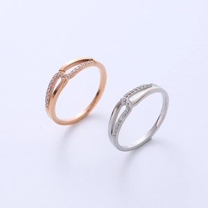 Stainless Steel Wave Criss Cross Ring With Rhinestone Simple Fashion Jewelry Gift For Women