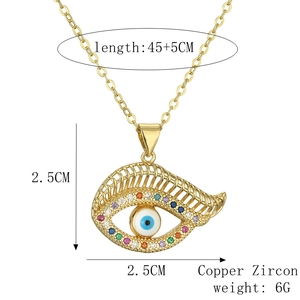 Detailed size specifications of the gold Evil Eye pendant necklace with colored zircons
