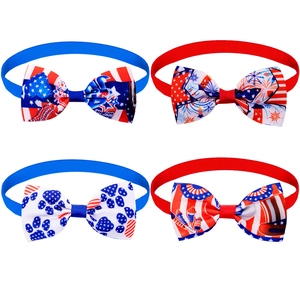 Set of 4 patriotic Independence Day pet bow ties with stars and stripes patterns