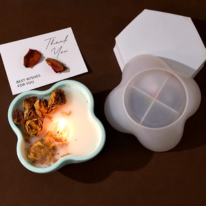 Flower shaped silicone mold for resin candles and succulent pots with four petal design