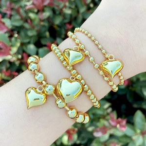 Minimalist Heart Pendant Beaded Bracelet 18K Gold Plated Copper Adjustable Fashion Jewelry For Women