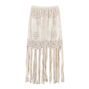 Falda Midi De Ganchillo Con Flecos Para Mujer Calada Con Borlas Bodycon Cubierta De Playa Bohemia Verano Sexy De Punto
