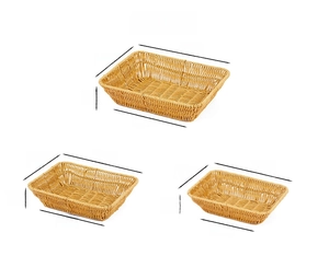 Detailed size chart showing dimensions for small, medium, and large woven fruit baskets
