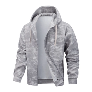 Herren Camouflage Hoodie mit Reißverschluss, Marmor-Textur, Kapuze und Rippbündchen