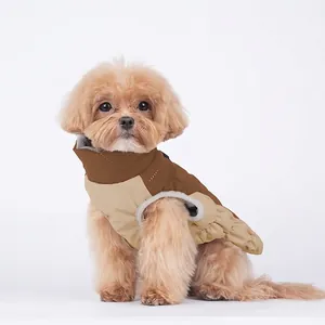 Dikke waterdichte honden winterjas met gewatteerd bruin tweekleurig ontwerp en hoge kraag