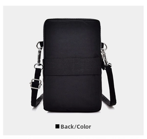 Vue arrière du mini sac bandoulière en tissu oxford noir avec bandoulières