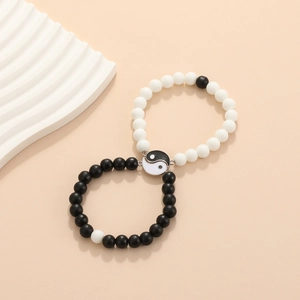 Pulseras ajustables de cuentas Tai Chi Yin Yang para parejas con dijes magnéticos