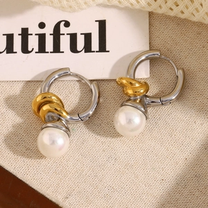 French vintage knot pearl drop earrings in 18K gold plated stainless steel