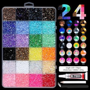 Nagelkunst-Set mit 24 Farben 3mm Strasssteinen, Kleber, Wachsstift und Pinzette