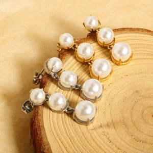 Stainless Steel Stud Earrings With Graduated White Faux Artificial Pearls Elegant Drop Design Women Jewelry Minimalist