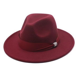 Fedora Hat Wool Felt Wide Flat Brim Satin Band Rhinestone Buckle Classic Elegant Jazz Cap For Men Women