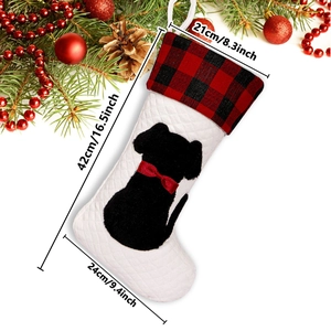 Detail view of plaid Christmas stocking showing size 42cm length and 21cm opening