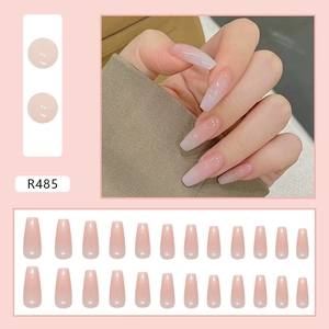 Pink and white gradient long coffin press-on nails set with 24 pieces in various sizes