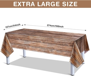 Extra large 137x274cm natural wood grain disposable PE tablecloth size specifications