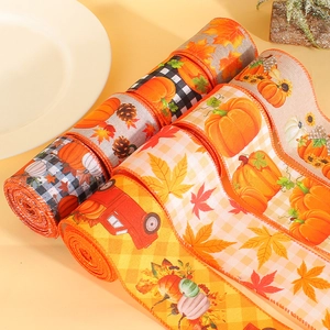 Autumn Thanksgiving pumpkin truck ribbons for festive gift wrapping and DIY crafts