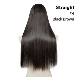 Long straight U-part hair extension in black brown shade #4 showing smooth texture