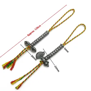 Detail of No. 5 sword pendant with woven cord and size markers for DIY bead counter
