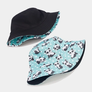 Reversible bucket hat with cute panda pattern and black solid color for sun protection