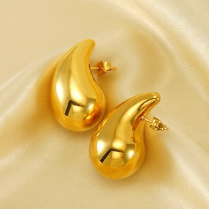 Chunky Hollow Teardrop Stud Earrings For Women Stainless Steel 18K Gold Plated High Polish Minimalist Fashion Jewelry