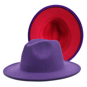 Fashionable purple and red two-tone felt jazz hat with wide brim for men and women