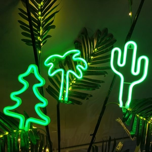 Green LED neon lights in Christmas tree palm tree and cactus shapes for festive decor