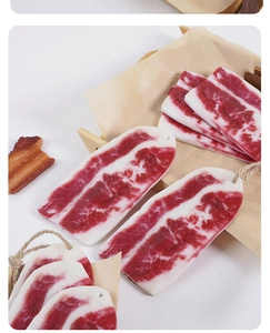 Realistic PVC raw beef texture slice with hanging rope for creative food model display