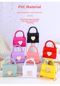 Mini PVC jelly handbags in eight vibrant colors with heart-shaped gold buckles and chain straps
