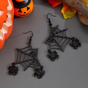 Gothic black spider web earrings with spider pendant for Halloween party jewelry