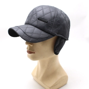 Quilted winter baseball cap with ear flaps in dark grey waterproof fabric for men