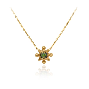 Luxury 18K gold-plated sunflower opal pendant necklace with sparkling green fire effect