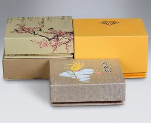 Three premium vintage Buddhist bead gift boxes with traditional plum blossom and hand-drawn patterns