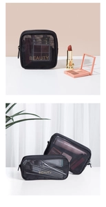 Bolsa cosmetica de malla negra neceser de maquillaje portatil estuche de brochas