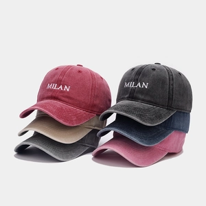 Set of MILAN embroidered washed vintage cotton baseball caps in multiple retro colors