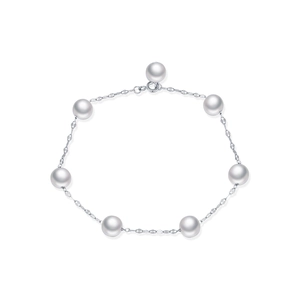 Elegant S925 sterling silver pearl bracelet with seven round crystals and lobster clasp