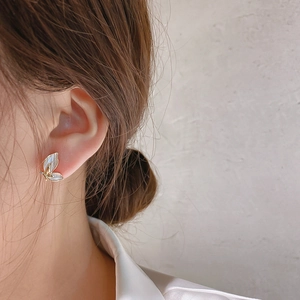 Elegant butterfly stud earrings with gold frame and sparkling crystals for women